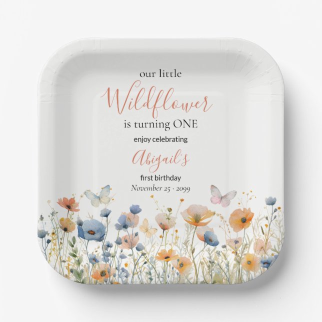Assiettes En Carton Little Wildflower Butterfly Meadow 1st Birthday (Recto)