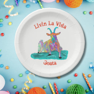 Assiettes En Carton Livin La Vida Goata Drôle Scène de chèvre