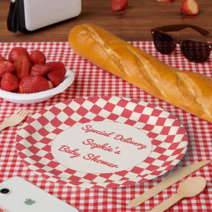 Assiettes En Carton Livraison spéciale bébé rétro rouge Shower avant n