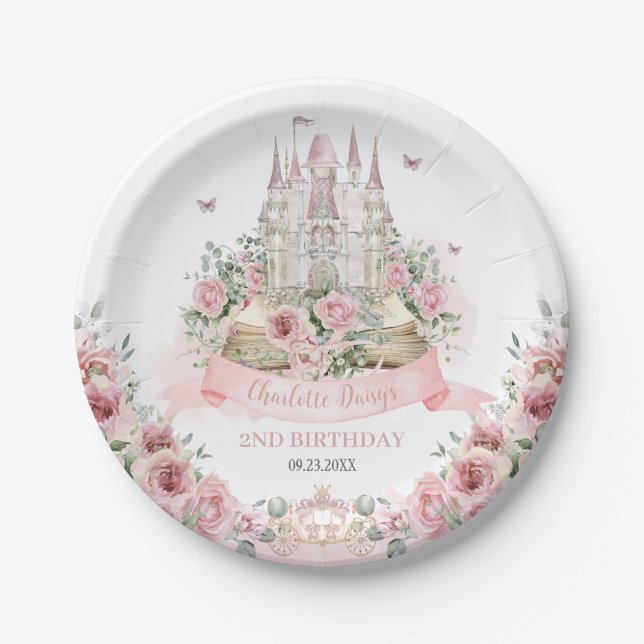 Assiettes En Carton Livre d'histoire du Château Princess de rose pâle (Devant)