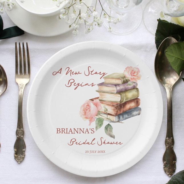 Assiettes En Carton Livre d'histoire nouveau chapitre nuptiale douche  (Story book new chapter bridal shower printed paper plates personalized tableware decor bookworm them)