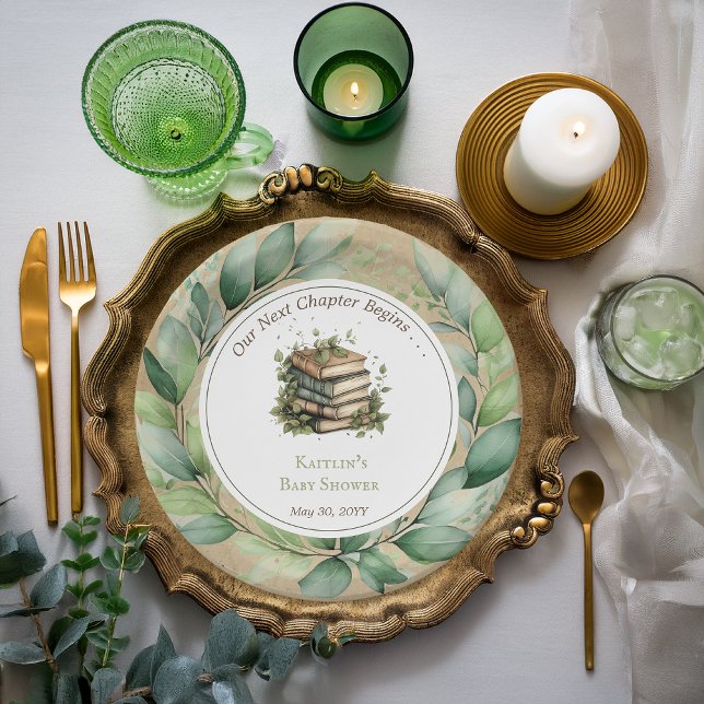 Assiettes En Carton Livres Notre prochain chapitre commence le Baby sh (Rustic Vintage Look Elegance "Our Next Chapter Begins . . ." Books Leaves Baby Shower Paper Plates)