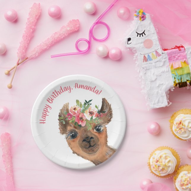 Assiettes En Carton Llama Boho personnalisé (Fête)