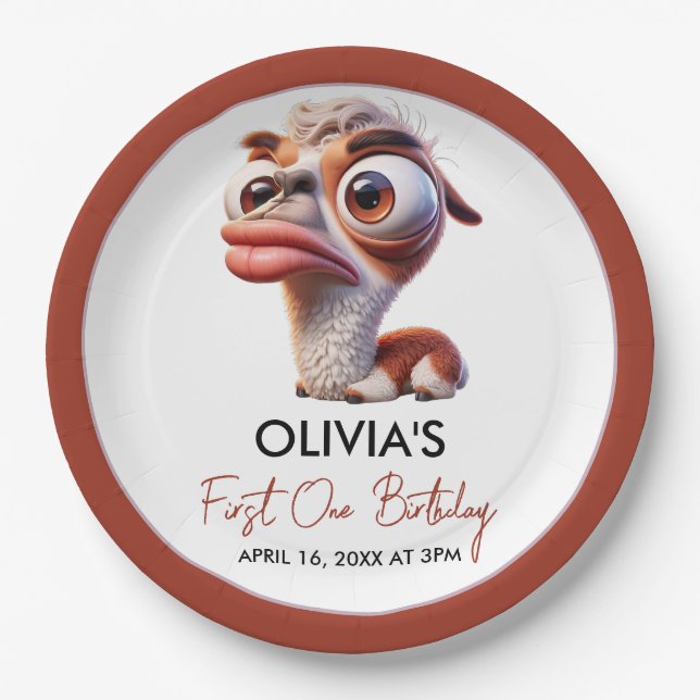 Assiettes En Carton Llama Fiesta Funny Caricature 1er anniversaire (Devant)