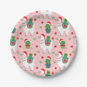 Assiettes En Carton Llamas et cactus Motif de Noël