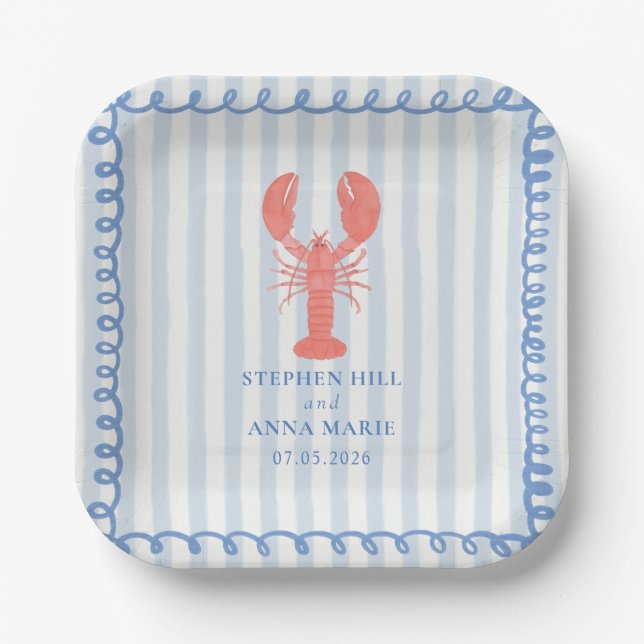 Assiettes En Carton Lobster Nautical Wedding Paper Plates (Recto)