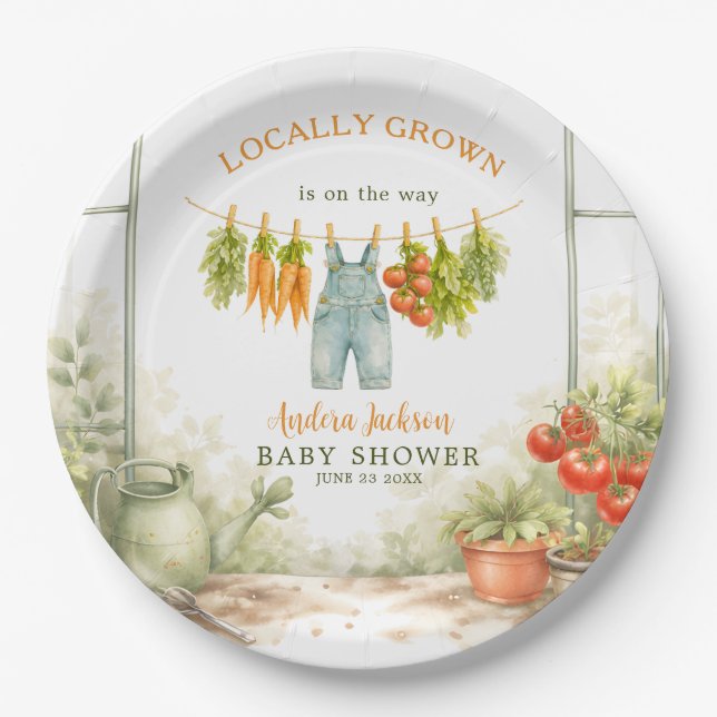 Assiettes En Carton Locally Grown Veggie Clothesline Baby Shower (Devant)