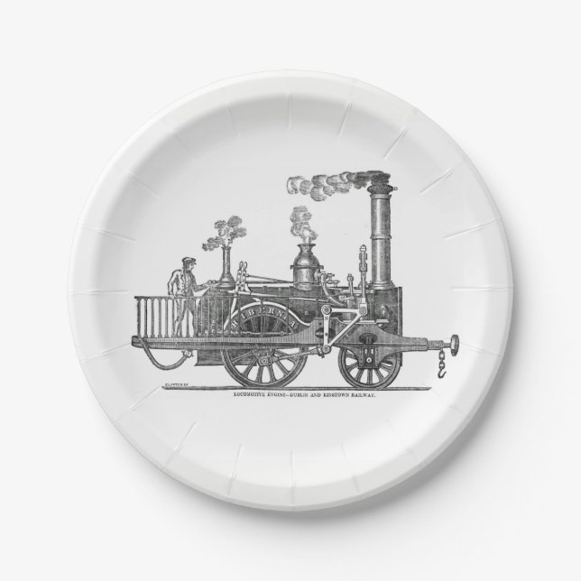 Assiettes En Carton Locomotive à vapeur précoce (Devant)