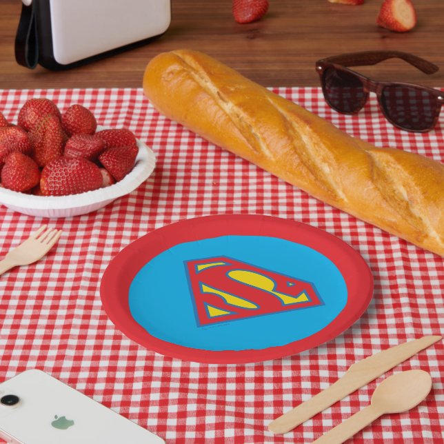 Assiettes En Carton Logo classique Supergirl avec fond bleu (Pique-nique)