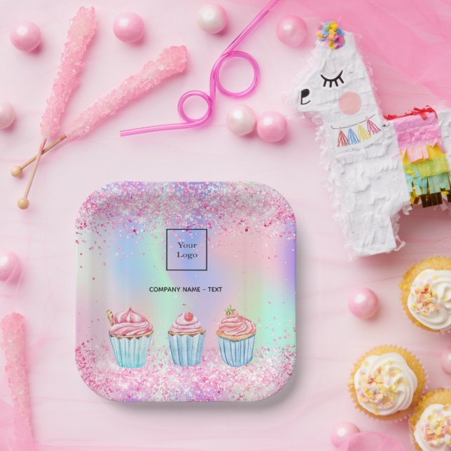 Assiettes En Carton Logo de cupcakes rose vif (Fête)