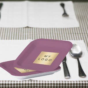 Assiettes En Carton Logo d'entreprise de prune violette