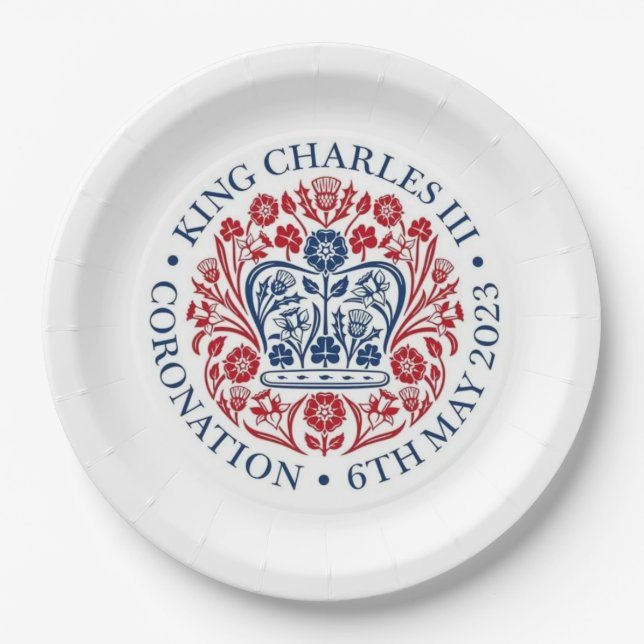 Assiettes En Carton Logo du couronnement King Charles III (Devant)