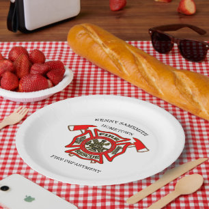 Assiettes En Carton Logo du service des incendies Insigne or et rouge