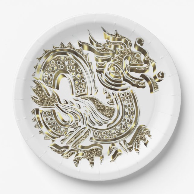 Assiettes En Carton Logo élégant du dragon d'or des faux (Devant)