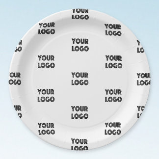 Assiettes En Carton Logo simple à répéter | Blanc