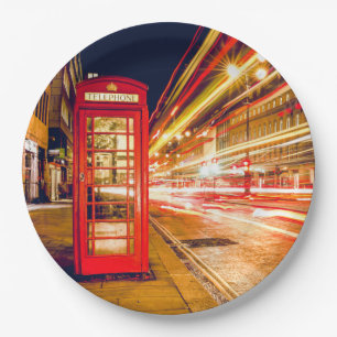 Assiettes En Carton Londres la nuit avec la cabine téléphonique roug