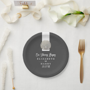 Assiettes En Carton Lone Sand Dollar - Charcoal Grey - Beach Wedding