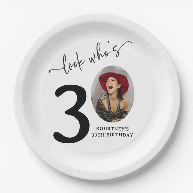 Assiettes En Carton Look Who's 30! Modern Photo 30th Birthday (Devant)