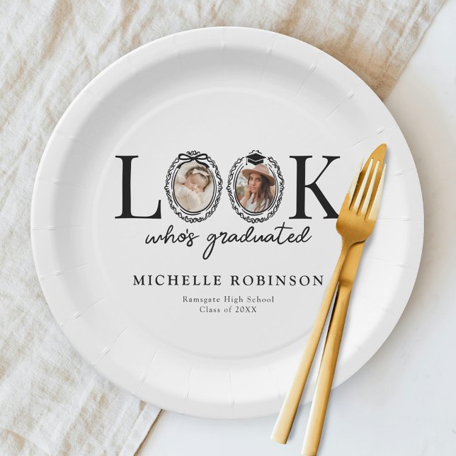 Assiettes En Carton Look Who's Graduated Photo Graduation Party (Créateur téléchargé)