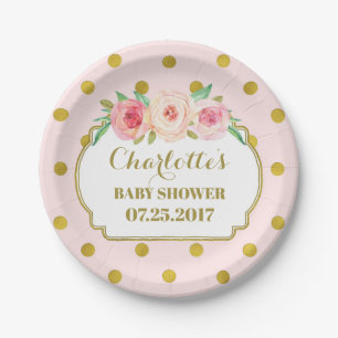 Assiettes En Carton L'or rose pointille le plat floral de baby shower
