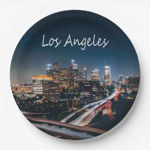 Assiettes En Carton Los Angeles California City Skyline la nuit