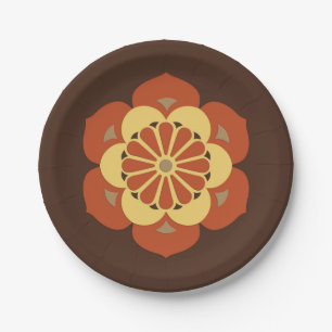 Assiettes En Carton Lotus Flower Mandala, Brown, rouille et jaune