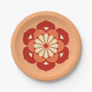 Assiettes En Carton Lotus Flower Mandala, Pastel Orange et Mandarin