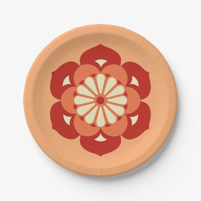 Assiettes En Carton Lotus Flower Mandala, Pastel Orange et Mandarin (Devant)