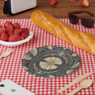 Assiettes En Carton Lotus Mandala Art Déco Navy et Or Patte Géométriqu