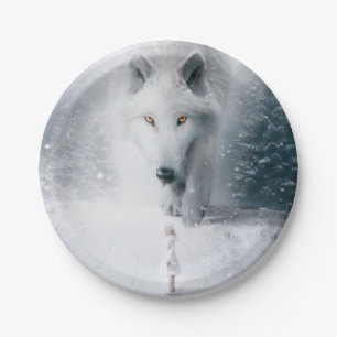 Assiettes En Carton Loup blanc géant