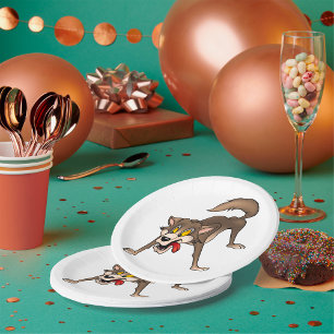 Assiettes En Carton Loup de dessin animé avec une expression de folie