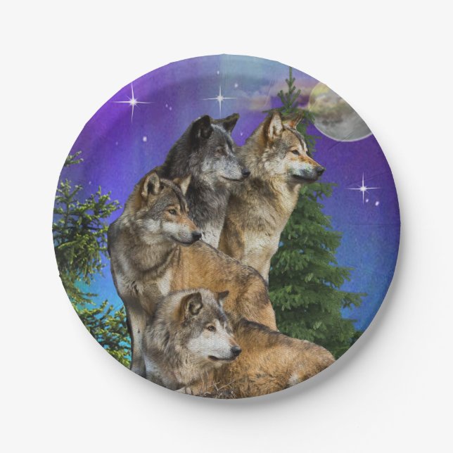 Assiettes En Carton Loup et Lune (Devant)