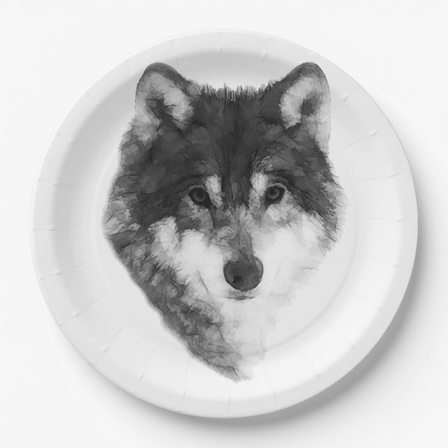 Assiettes En Carton Loup gris attrayant (Devant)