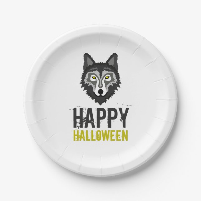 Assiettes En Carton Loup Gris, Bonne Halloween (Devant)