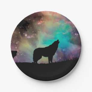 Assiettes En Carton Loup hurlant dans l'univers