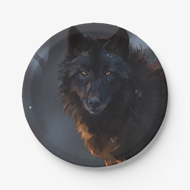 Assiettes En Carton Loup noir (Devant)