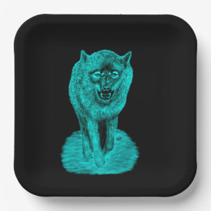 Assiettes En Carton Loup noir en colère dans la nuit