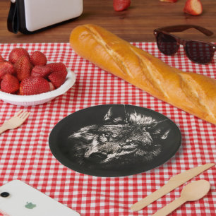 Assiettes En Carton Loup sauvage monochrome majestueux