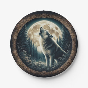 Assiettes En Carton Loup vintage et lune classique