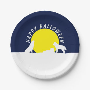 Assiettes En Carton Loups au clair de lune, Bonne Halloween