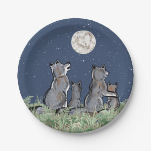 Assiettes En Carton Loups loups hurler à la lune, étoiles de nuit An
