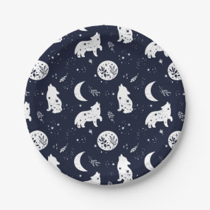 Assiettes En Carton Louveteau hurleur à la lune