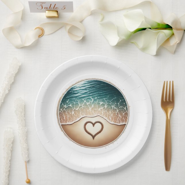 Assiettes En Carton Love Beach (Mariage)