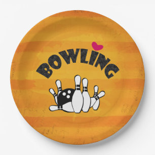 Assiettes En Carton Love Bowling - B&W Bowling Pins and Ball