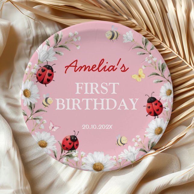 Assiettes En Carton Love Bug Ladybug Daisy Floral Birthday Party (Créateur téléchargé)