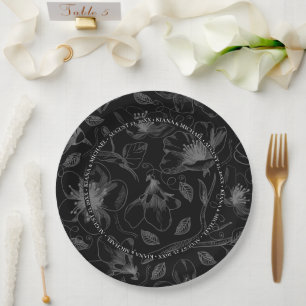 Assiettes En Carton Love Calligraphy Floral avec nom Bordure Wht ID940