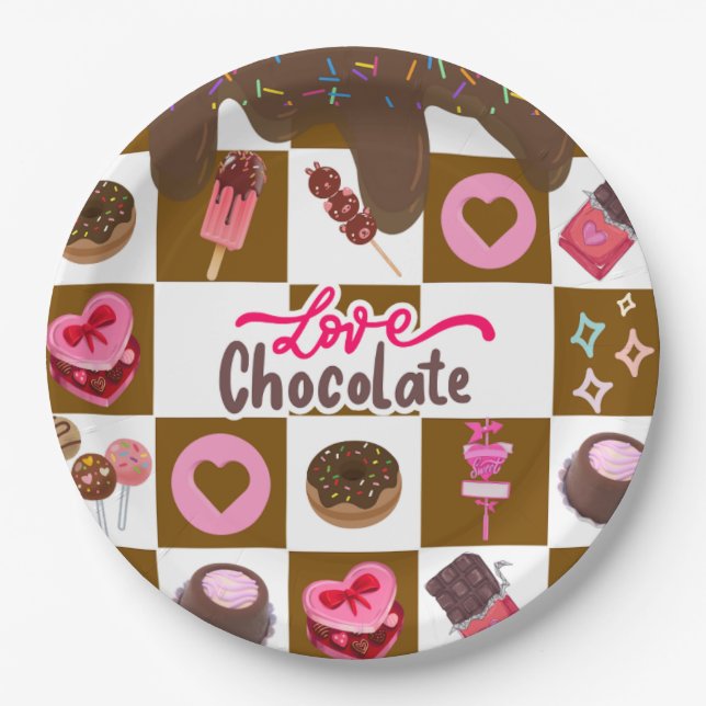 Assiettes En Carton Love Chocolate" Sweet Treats Party Plates – Brown  (Devant)