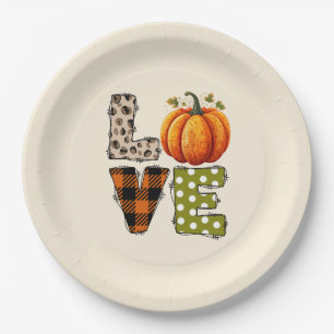 Assiettes En Carton LOVE - Citrouille mignon et lettres de points Polk