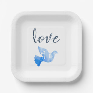 Assiettes En Carton Love Dove Party Plate Sky Blue Aquarelle Design