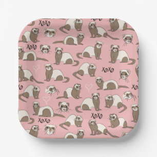 Assiettes En Carton Love Ferrets - Plaques de papier rose